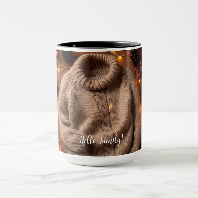 Taza Suéter otoñal acogedor, hojas, calabaza de pinecon (Centro)