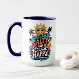Taza Sunburned Salty and Happy – Retro Beach Vibes