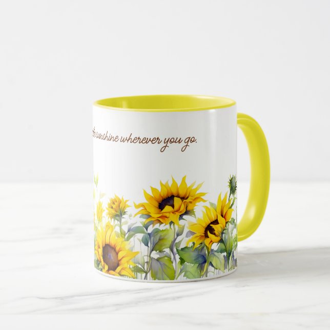 Taza Sunflower acuarela Imprimir café de viaje Mug (Anverso derecho)