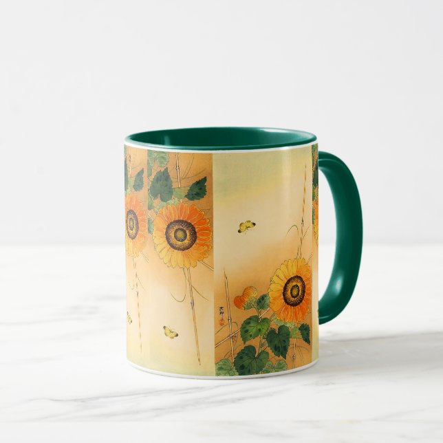Taza SUNFLOWER ,BUTTERFLY,GREEN DEJA Floral japonesa (Anverso derecho)