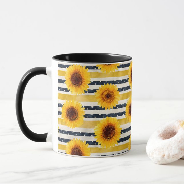Taza Sunflower Stripes Navy & Yellow  (Con donut)