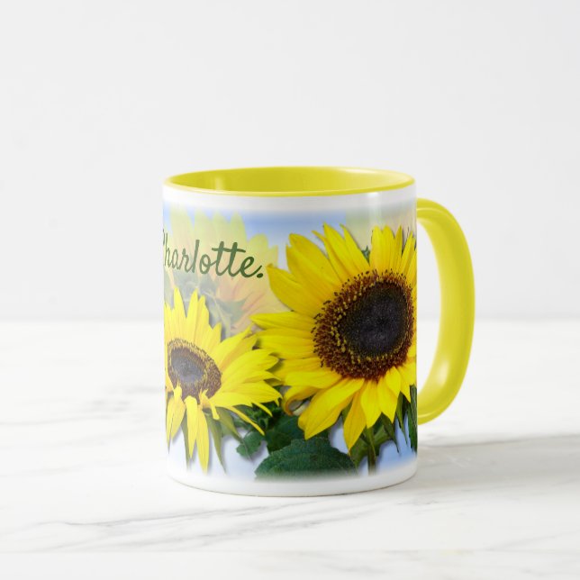 Taza Sunny Sunflower Custom Name Coffee Mug (Anverso derecho)
