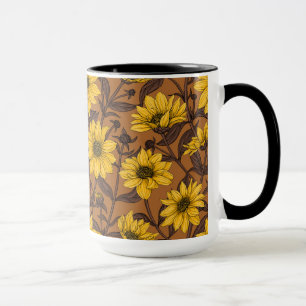 Taza Sunroot, girasol salvaje en amarillo y marrón