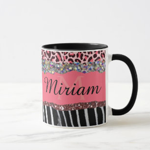 Taza Super Femenino Brillo Rosa Impresión de Leopardo E