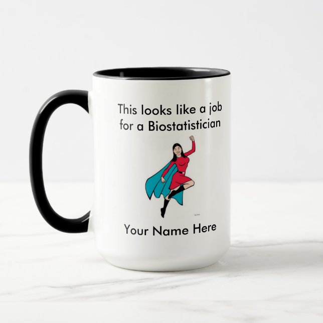 Taza Super héroe de la hembra del Biostatistician (Izquierda)