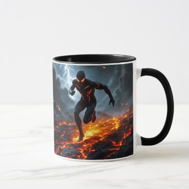 Taza  Super-héros en tenue moulante high-tech. (Derecha)