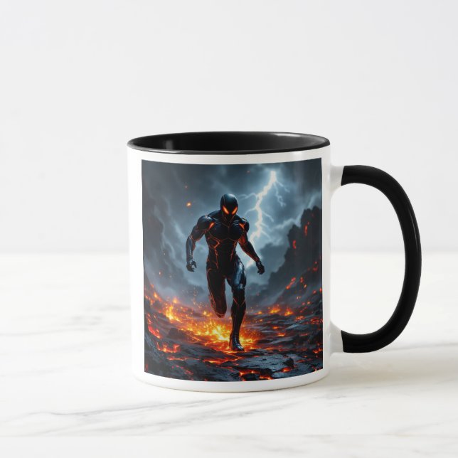 Taza Super-héros traversant la lave. (Derecha)