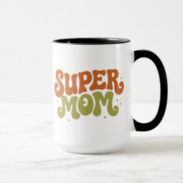 Taza SUPER MAMÁ Tipografía Retro Divertida y Groovy