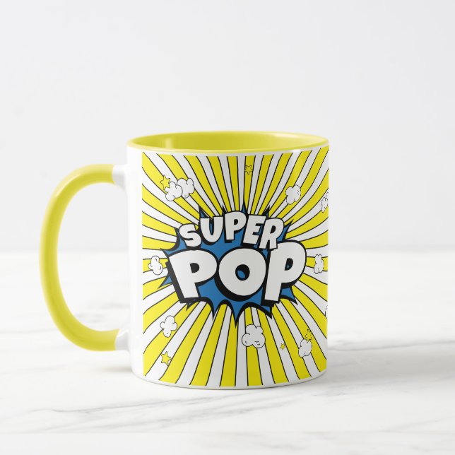 Taza SUPER POP! Comic Book Pop Art Popcorn Pun  (Izquierda)