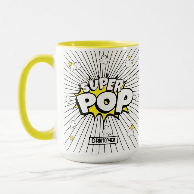 Taza SUPER POP! Fun Superhero Personalized Pun  (Izquierda)