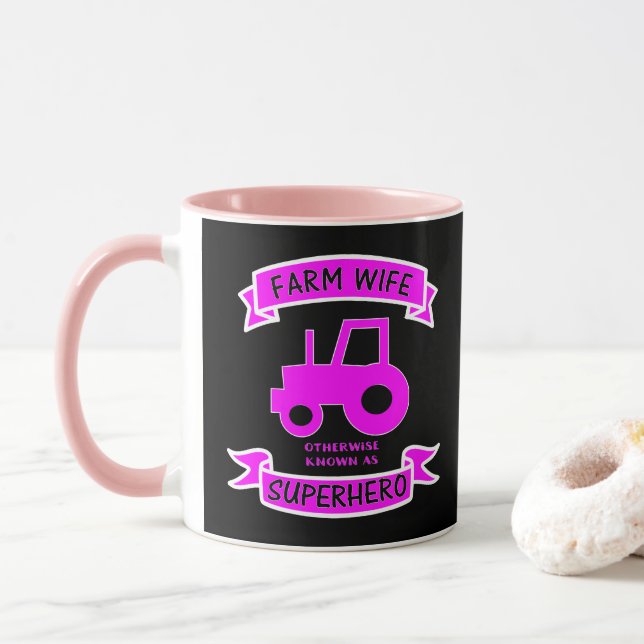 Taza Superhéroe agrícola cita tractor rosado (Con donut)