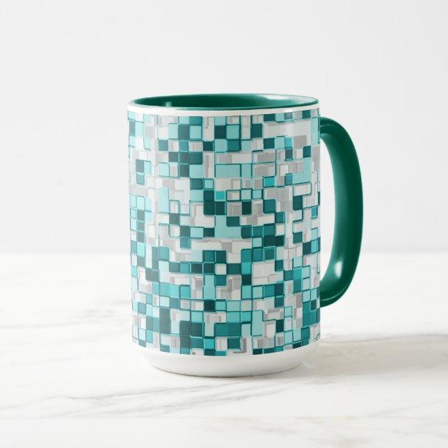 Taza Superposición de pequeños cuadrados en tonos de ci (Anverso derecho)