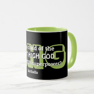 Taza Superpotencia MÁS ALTO DIOS Verde Negro personaliz