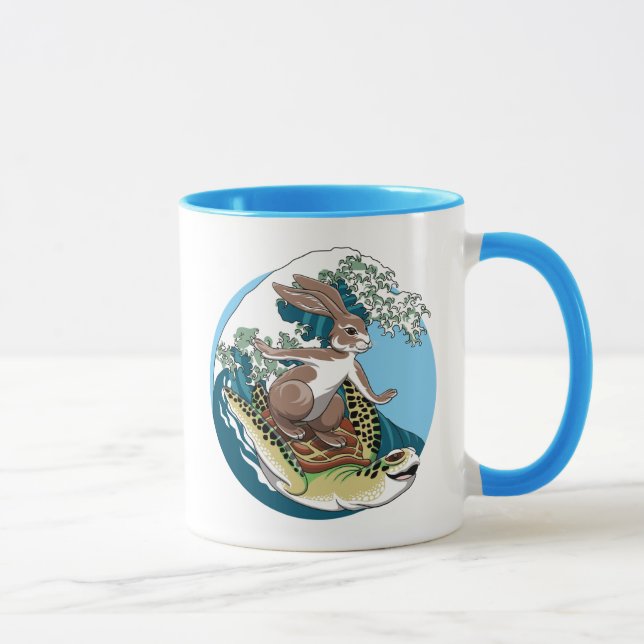 Taza Surf de verano - Ilustracion de tortuga y conejo (Derecha)