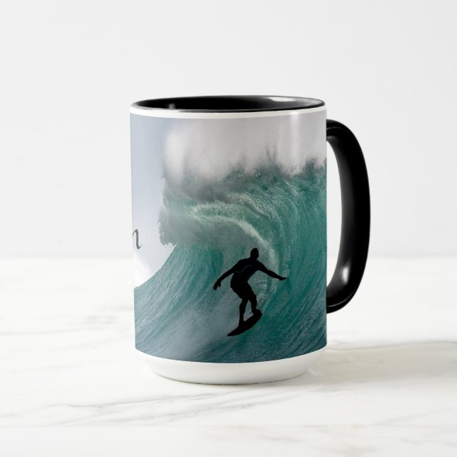 Taza Surfer silhouette Catching a huge wave Personalize (Anverso derecho)