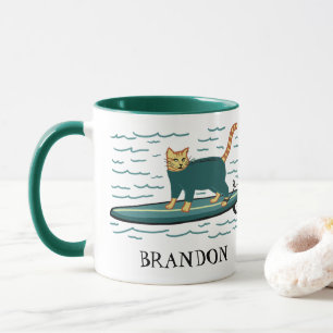 Taza Surfing Tabby Cat PERSONALIZAR IT