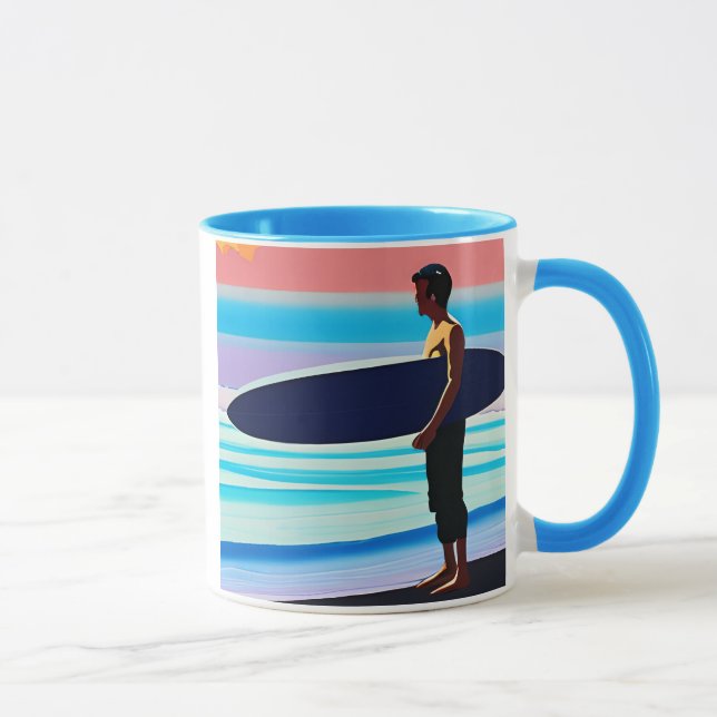 Taza Surfista en una playa al atardecer (Derecha)