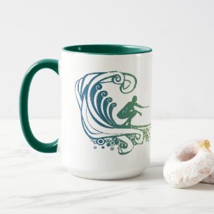 Taza Surfista genial montando olas del océano azul turq