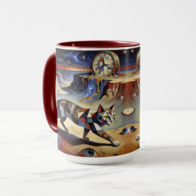 Taza Surreal Cat Melting Clocks Dali Picasso Inspired (Anverso izquierdo)