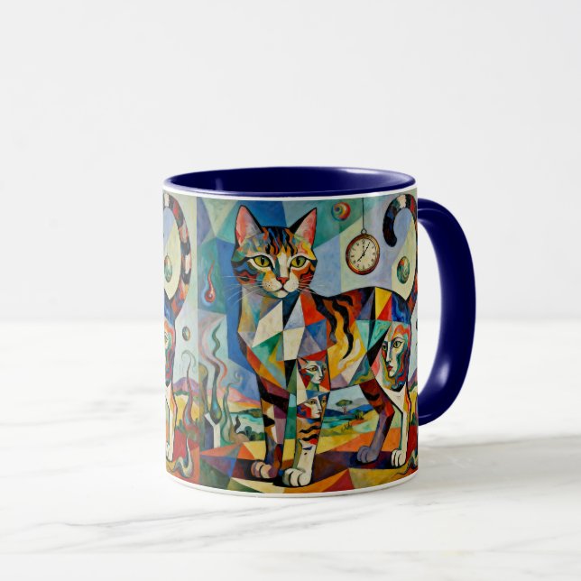 Taza Surreal Cubist Style Cat Art (Anverso derecho)