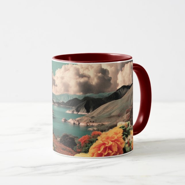 Taza Surreal Mountain Landscape with Planets and Clouds (Anverso derecho)