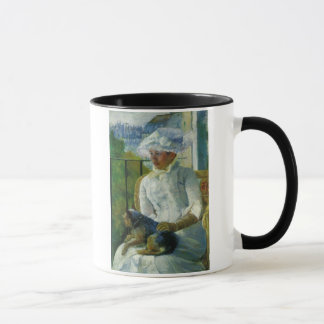 Taza Susan en un balcón sosteniendo un perro, Mary Cass