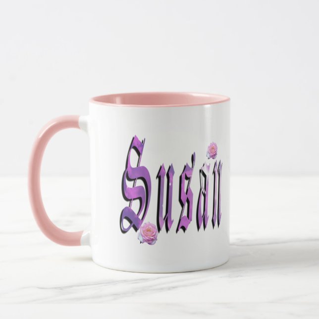 Taza Susan, Nombre, Logo, Café Combo Rosa Mug. (Izquierda)