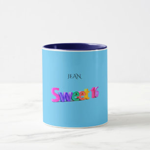 Taza Sweet 16 combo mug/nombre personalizado, azul clar