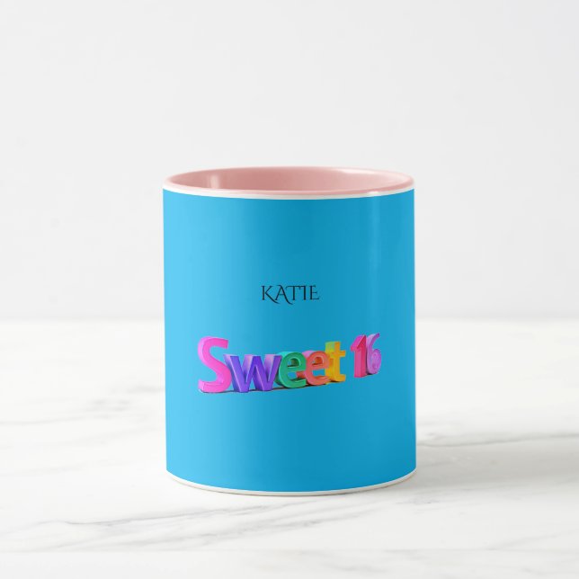 Taza Sweet 16 combo mug/nombre personalizado en azul/ro (Centro)