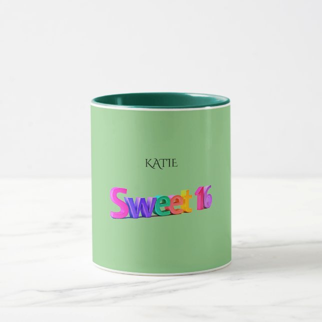 Taza Sweet 16 combo mug/nombre personalizado en sage/gr (Centro)