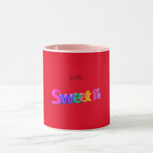 Taza Sweet 16 combo mug/nombre personalizado.rojo/rosa.
