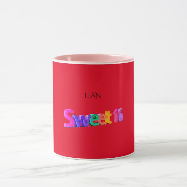 Taza Sweet 16 combo mug/nombre personalizado.rojo/rosa. (Centro)
