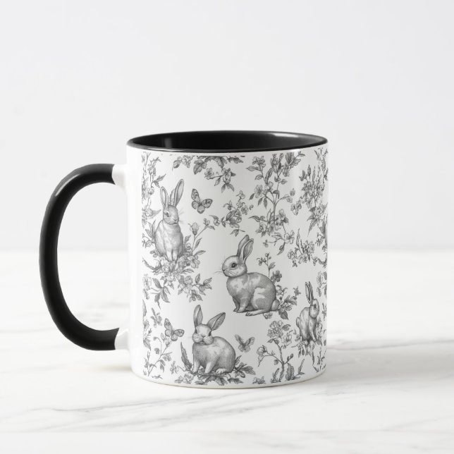 Taza Sweet Black Bunny Rabbits French Toile (Izquierda)