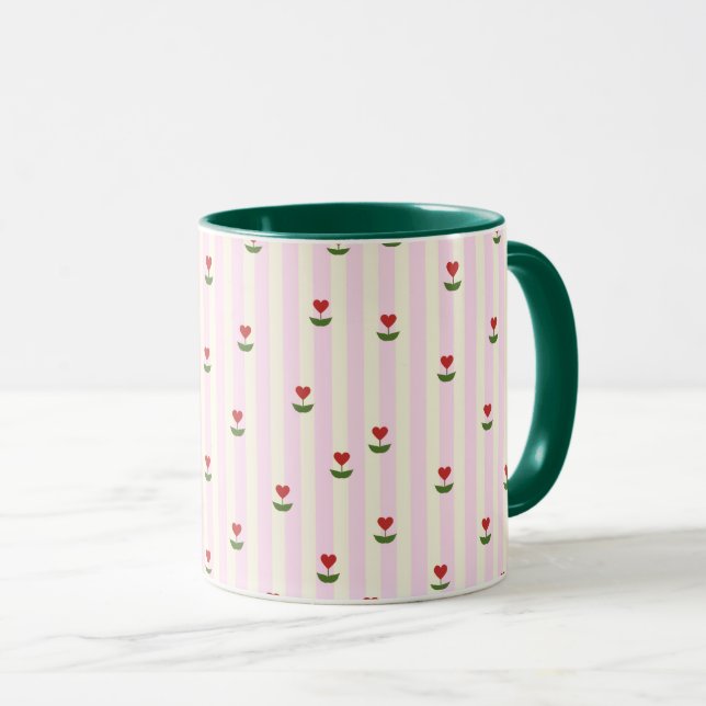 Taza Sweet Heart Flower Pattern – Soft Pink Striped  (Anverso derecho)
