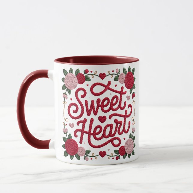 Taza Sweet Heart Valentine Design • Cozy Yarn Script wi (Izquierda)