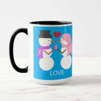 Taza Sweet Snowpeople in Love: Green-blue