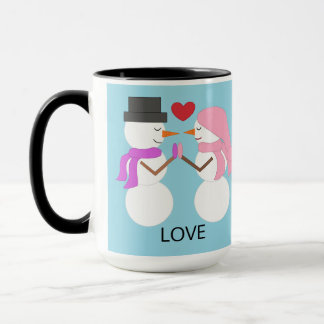 Taza Sweet Snowpeople in Love:  Light Blue