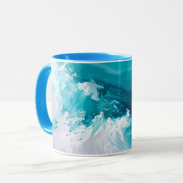 Taza Swirling Turquoise Waves Abstract Ocean Wave Art (Anverso izquierdo)