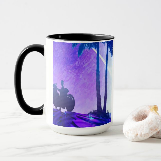 Taza Synthwave Motorcycle Mug (Con donut)