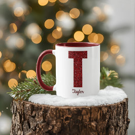 Taza T de monograma con brillo moderno con nombre