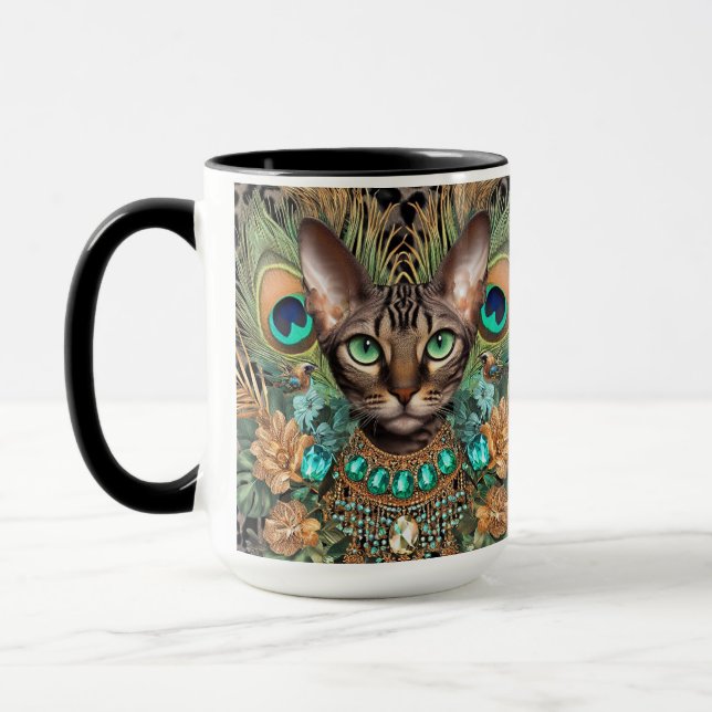 Taza Tabby Bengal Cat Floral Art (Izquierda)