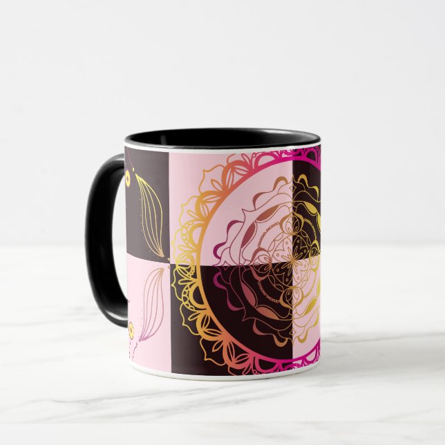 Taza Tablero rosa y negro, arte gráfico místico (Anverso izquierdo)