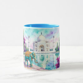 Taza Taj Mahal & Acuarela de Elefante
