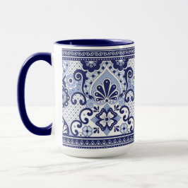 Taza Talavera azul y blanca arte folclórico mexicano
