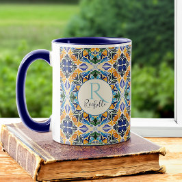 Taza Talavera azulejo azul bridesmaids monograma