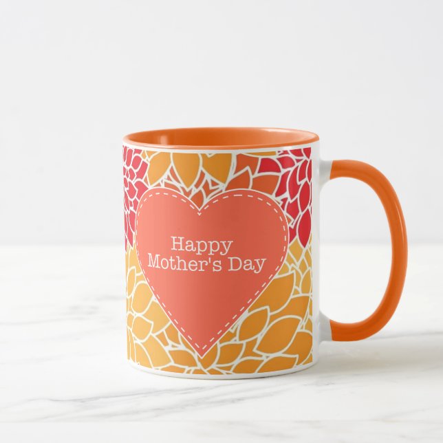 Taza Tambor rojo y Naranja oriental floral Día de la Ma (Derecha)