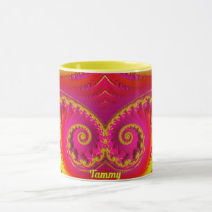 Taza TAMMY ~ CRAZA CALIENTE 3D Fractal ~ Rojo rosado Am