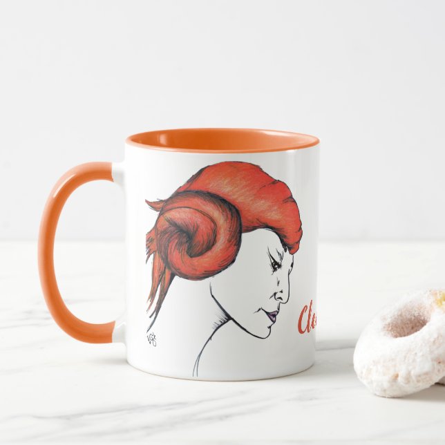 Taza Tangerine Orange Haired Woman Portrait Pop Art (Con donut)