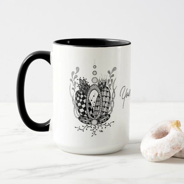 Taza Tangle Art: Florales Design, Ovale -  (Con donut)
