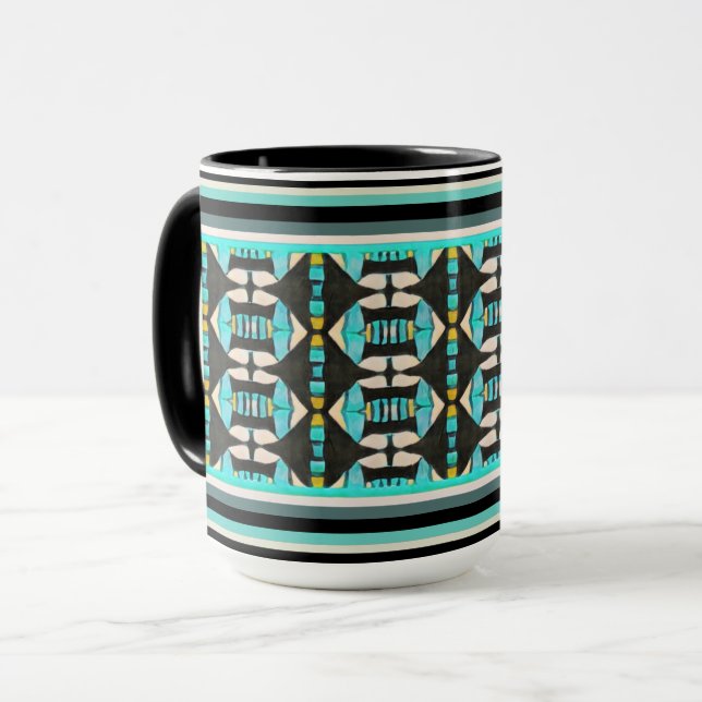 Taza Tapiz Tribal Turquesa (Anverso izquierdo)